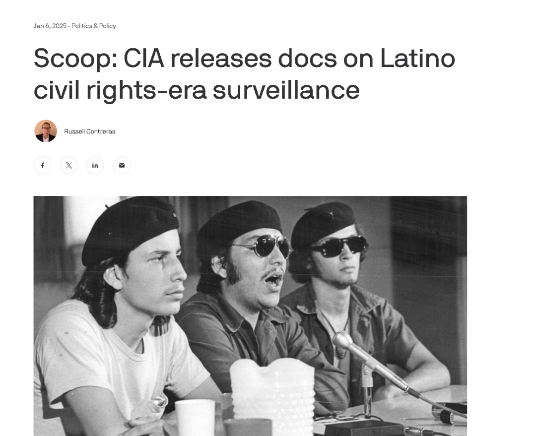 美媒:CIA曾对美国国内知名拉丁裔民权运动人士进行长达15年监视