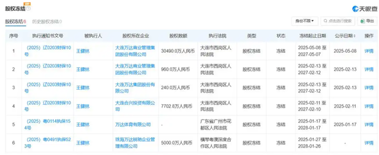 王健林已被冻结4.9亿股权