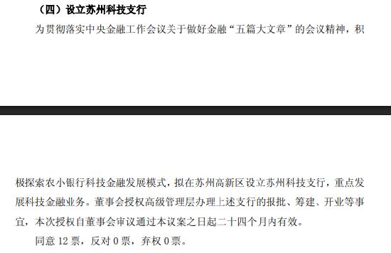 常熟银行：拟设立苏州科技支行