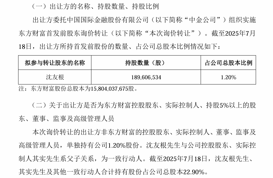 市值超37亿元，东方财富实控人父亲拟转让股份