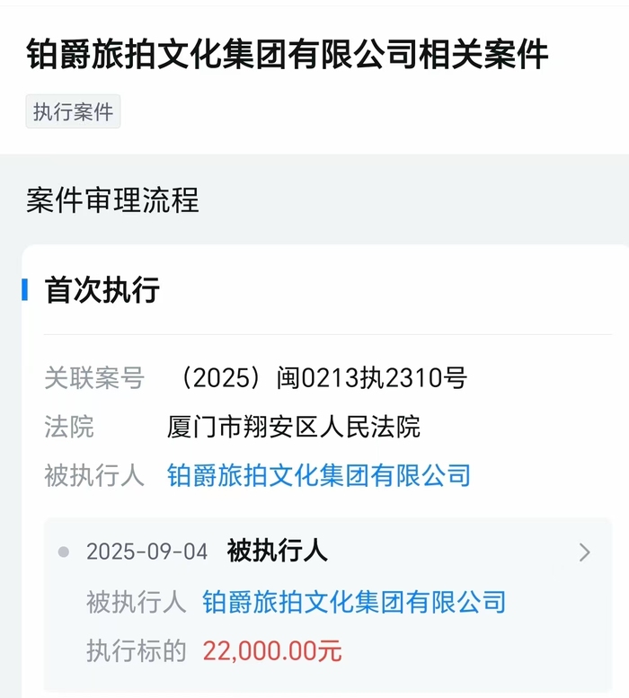 铂爵旅拍成为被执行人,被冻结股权数额已超6700万元